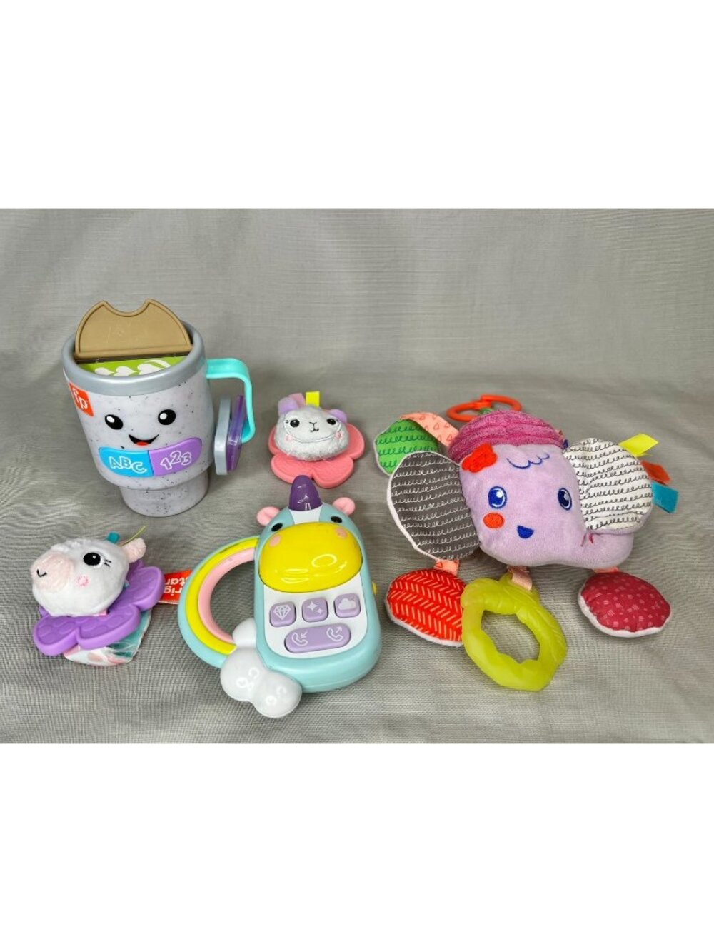 Baby Toy Bundle - Musical Coffee Cup - Unicon Phone - Rattle - Teether Wrist Pal